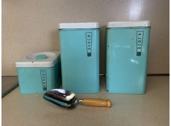 Vintage 1950s Lincoln Beautyware -  Metal Canister Set  - Flour, Sugar & Coffee
