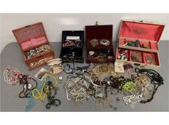 HUGE Costume Jewelry Lot W/ 4 Jewelry Boxes Included!
