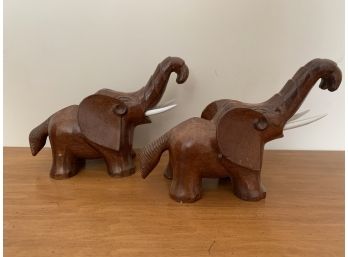 Pair Of Wooden Carved Elephants