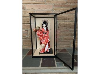 Vintage Geisha Doll Inside A Glass Display Box