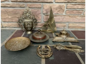 Vintage Brass Trinket Pieces LOT - Dish, Horseshoe, Sailboat & More!