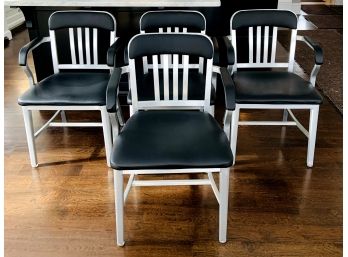 Set Of 4 Emeco Navy Leatherette And Brushed Aluminum Arm Chairs - Retail For $1,200 EACH! (1 Of 2)