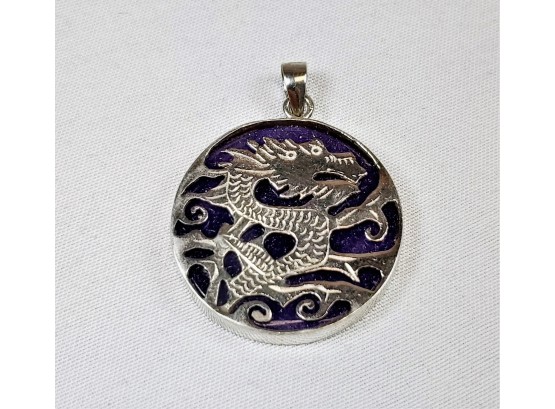 Sterling Silver And Purple Stone Dragon Pendant