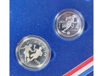 Silver Dollar 1994 World Cup 2 Coin Collectors Set In Original CD Case