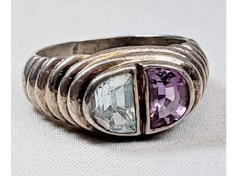 Sterling Silver Ring With 2 Stones  (Amethyst And Topaz)