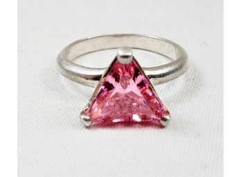 Triangle Shaped Pink Stone Sterling Silver Ring