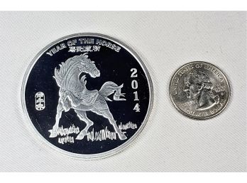 2 Troy Oz Pure .999 Silver Year Of The Horse Large Coin