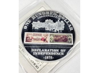 $100 Dollar Commemorative Declaration Of Independence Large  Coin
