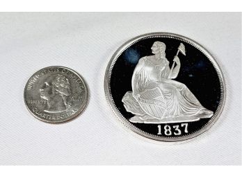 Large 2 Troy Oz .999 Fine Silver  Coin Of  A  1837 Seated Dime