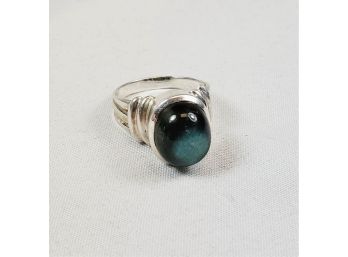 Large Vintage  Deep Green Stone Sterling Silver  Ring