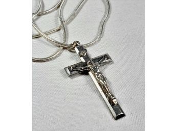 Large Sterling Silver Crucifix Cross Pendant With Really Long Necklace