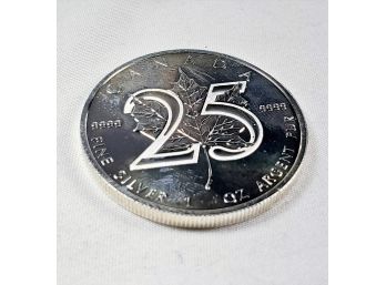 2013  25th Anniversary 1 Oz  .999 Silver Canadian Maple Leaf Coin