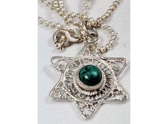 Vintage Sterling Silver Star Of David With Big Green Stone