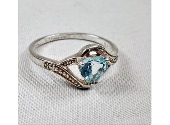 Sterling Silver Ring With Heart Shaped Light Blue Stone