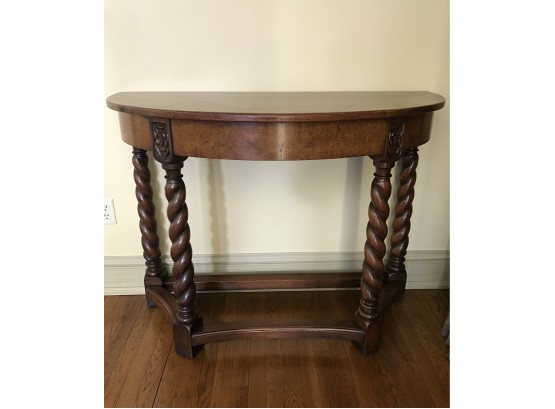 Solid Mahogany Demilune Console Table With Barley Twist Legs
