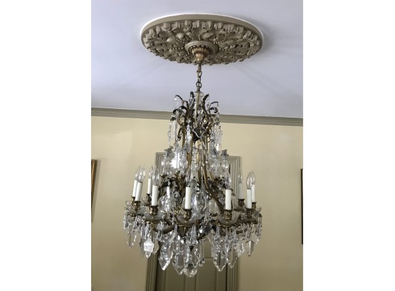 One Of A Kind French Antique Bronze And Crystal Chandelier $ 7,437 Retail