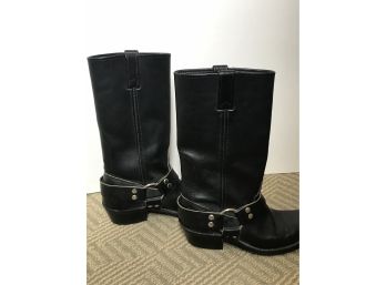 Woman's Black Leather Motorcycle Riding Boots