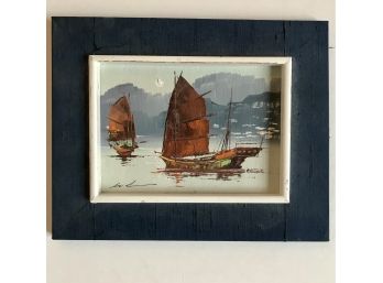 Petite Vintage Oil On Board Ship Picture