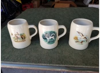 Lot Of 3 High Quality Ceramic 12 Oz. Animal Mugs (Horse, Dog & Bird)