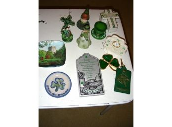 Lot Of Irish Items, Including Belleek Clock, Hinged Box Of Golfer With Golf Shoes Inside