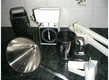 Lot Of 6 Kitchen Helpers: Scale, Ricer, Sifter, Grater And More