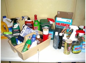 Cleaning Supplies And Plastic Carry Tote