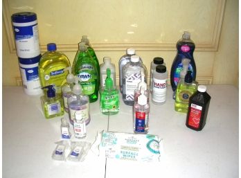 Soap, Hand Sanitizer, Dish Detergent, Wipes, Rubbing Alcohol, Etc.