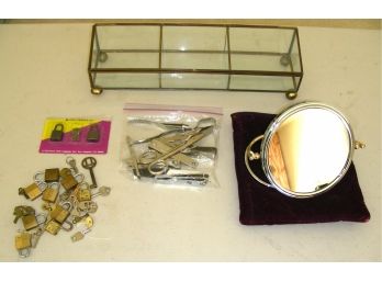 Travel Mirror, Luggage Locks And Keys, Glass And Brass Storage Box And More