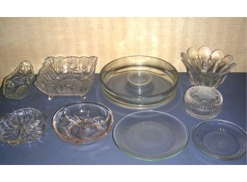 Lot Of Glass: Plates, Bowls, Covered Box