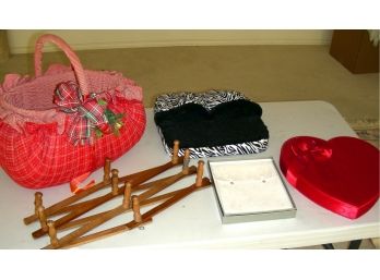 Ixed Lot: Sewing Basket, Hat Rack, Candy Heart Box, Necklace Holder, Attached Slippers