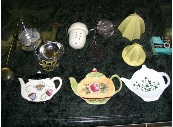 Lot: Tea Bag Holders, Strainers, And More