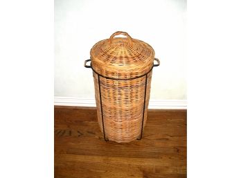 Tall Wicker Waste Basket With Lid - 31 Inches High