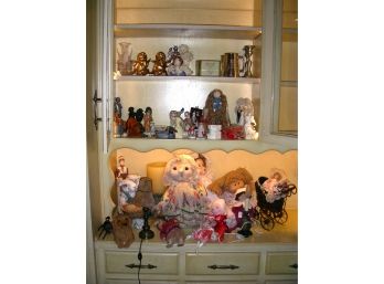 Assortment: Dolls, Figurines, Angels, 2 Small Lamps, And More