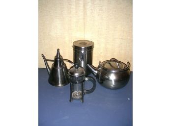 4 Pc Teapot And Coffee Lot - Starbucks Canister, Teapots, Press