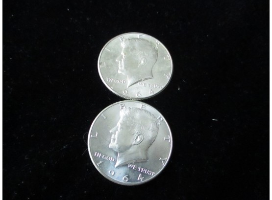 1964 P U.S Kennedy Silver Half Dollars, 2 Coins, Lot 3