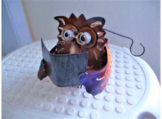 Metal Tin Owl Vibrant Colors Candle Tea Light Holder, Red Owl
