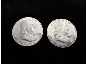 1961 P U.S Ben Franklin Silver Half Dollar, 2 Coins