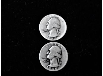 1945 P & D U.S. Washington Silver Quarter Set Of 2 Coins