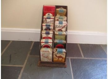 1930's 12 Cigarette Pack Wood Display With Unopened Packs Of Cigarettes, Rare