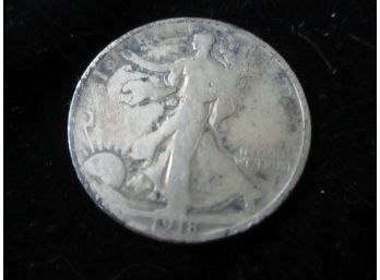 1918 S U.S Walking Liberty Silver Half Dollar
