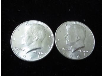 1964 P U.S Kennedy Silver Half Dollars, 2 Coins, Lot 2