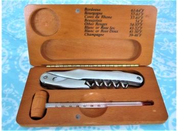 Wine Opener And Thermometer In Wood Case