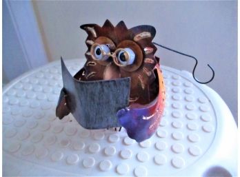 Metal Tin Owl Vibrant Colors Candle Tea Light Holder, Red Owl