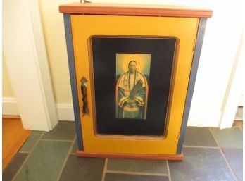 Hand Made Wood Medicine Cabinet With Native American Artwork On Door