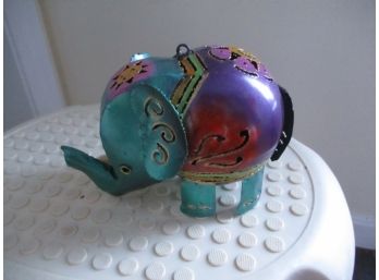 Metal Tin Elephant Vibrant Colors Candle Tea Light Holder