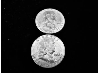 1963 P U.S Ben Franklin Silver Half Dollar, 2 Coins, Lot 4