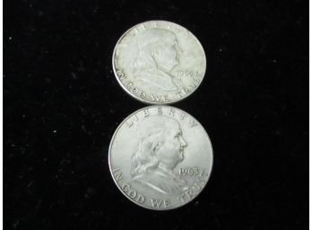 1963 P U.S Ben Franklin Silver Half Dollar, 2 Coins, Lot 2