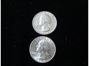 1964 P & D U.S. Washington Silver Quarter Set Of 2 Coins