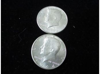 1964 P U.S Kennedy Silver Half Dollars, 2 Coins, Lot 1