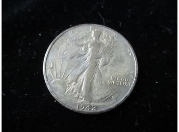 1942 D U.S. Walking Liberty Silver Half Dollar, Rainbow Toning